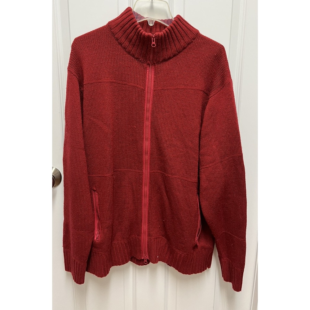 Stussy Mens Red Full Zip Mock Neck Wool Blend Knit Sweater Large RN94974